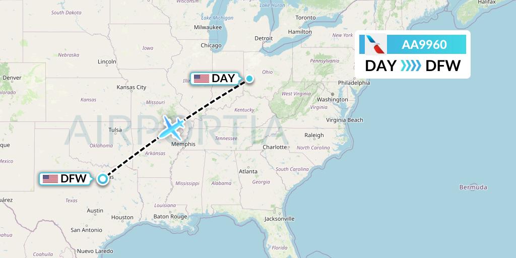 AA9960 American Airlines Flight Map: Dayton to Dallas