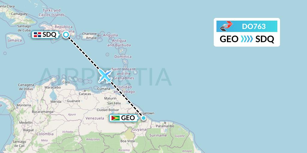 DO763 Sky High Aviation Flight Map: Georgetown to Santo Domingo