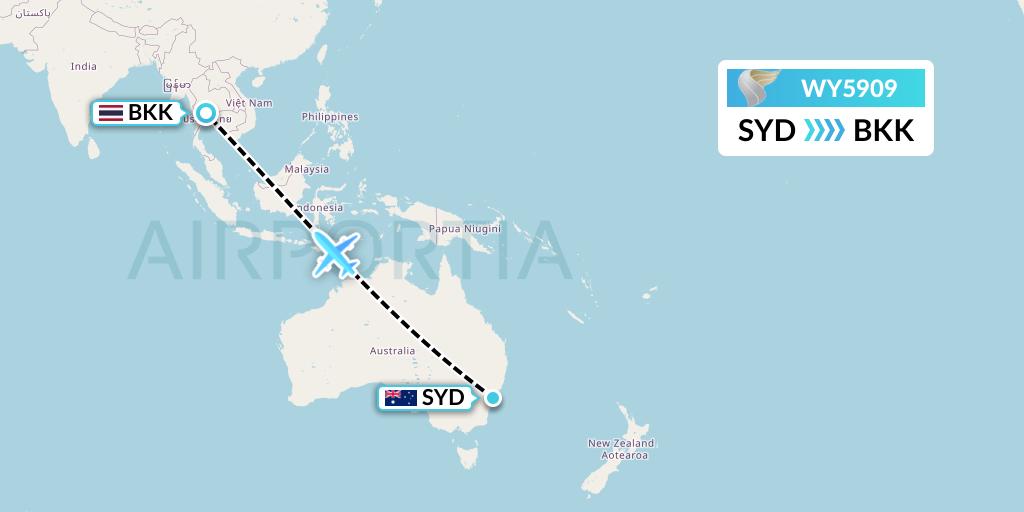 WY5909 Oman Air Flight Map: Sydney to Bangkok