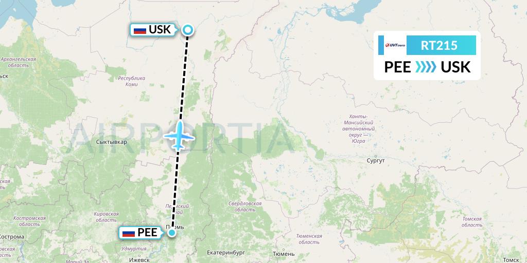 RT215 UVT aero Flight Map: Perm to Usinsk