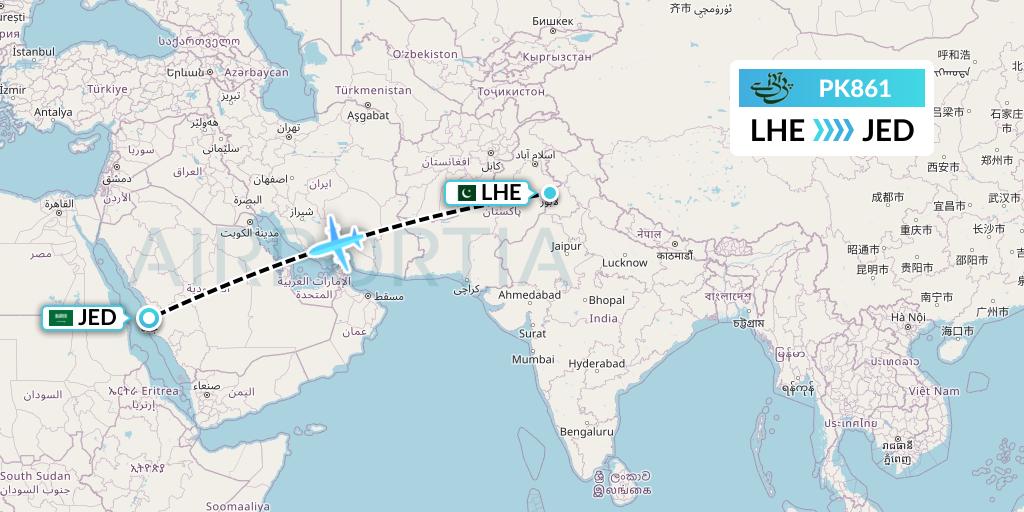 PK861 Pakistan International Airlines Flight Map: Lahore to Jeddah