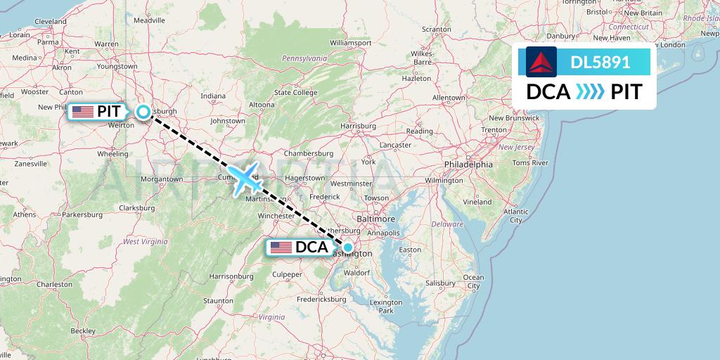 DL5891 Delta Air Lines Flight Map: Washington to Pittsburgh