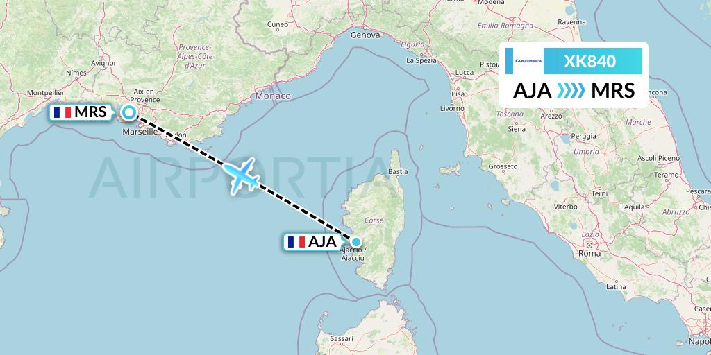 XK840 Air Corsica Flight Map: Ajaccio to Marseille