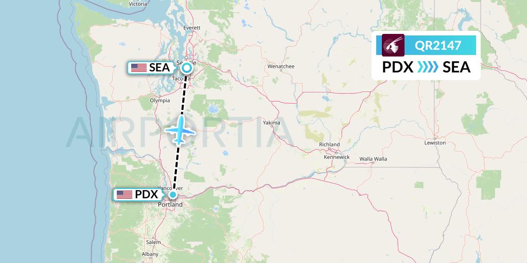 QR2147 Qatar Airways Flight Map: Portland to Seattle