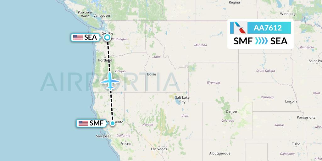 AA7612 American Airlines Flight Map: Sacramento to Seattle