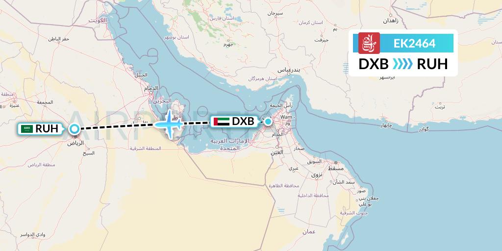 EK2464 Emirates Flight Map: Dubai to Riyadh