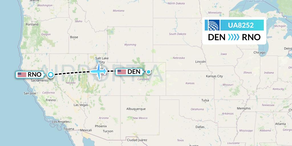 UA8252 United Airlines Flight Map: Denver to Reno