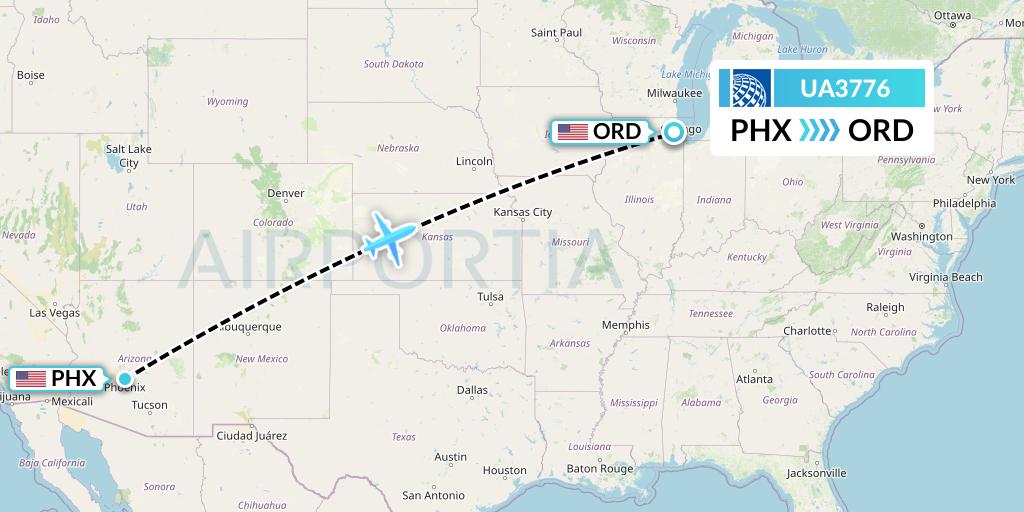 UA3776 United Airlines Flight Map: Phoenix to Chicago