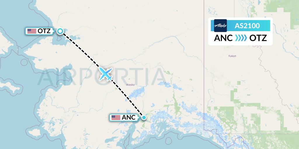 AS2100 Alaska Airlines Flight Map: Anchorage to Kotzebue