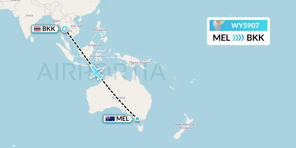 WY5907 Oman Air Flight Map: Melbourne to Bangkok