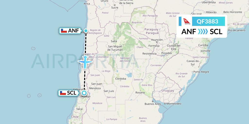 QF3883 Qantas Flight Map: Antofagasta to Santiago