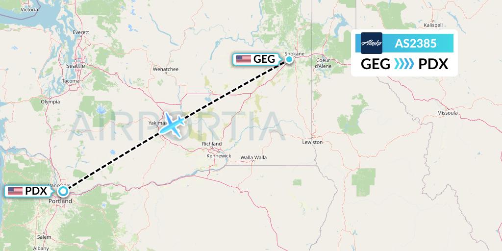AS2385 Alaska Airlines Flight Map: Spokane to Portland