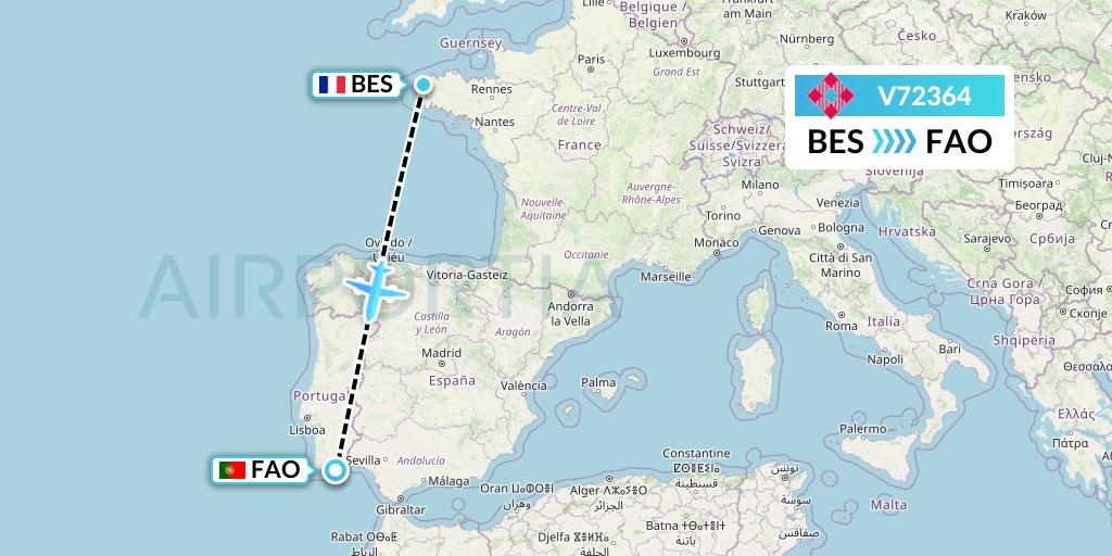 V72364 Volotea Flight Map: Brest to Faro