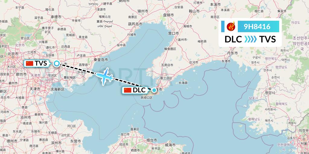 9H8416 Air Changan Flight Map: Dalian to Tangshan