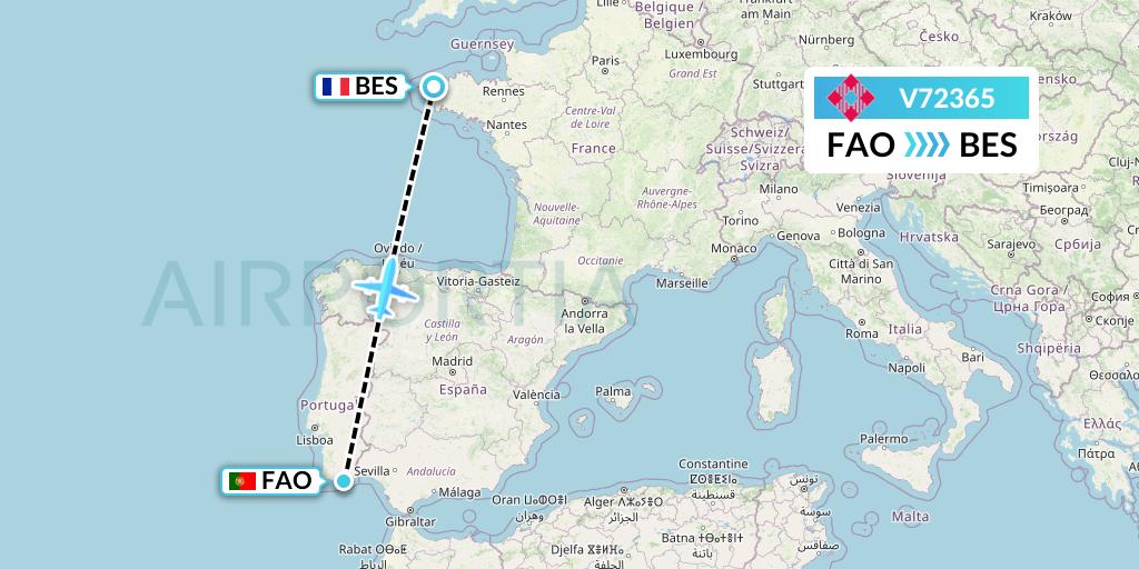 V72365 Volotea Flight Map: Faro to Brest