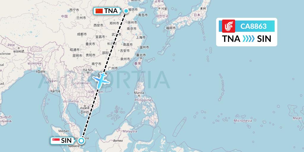 CA8863 Air China Flight Map: Jinan to Singapore