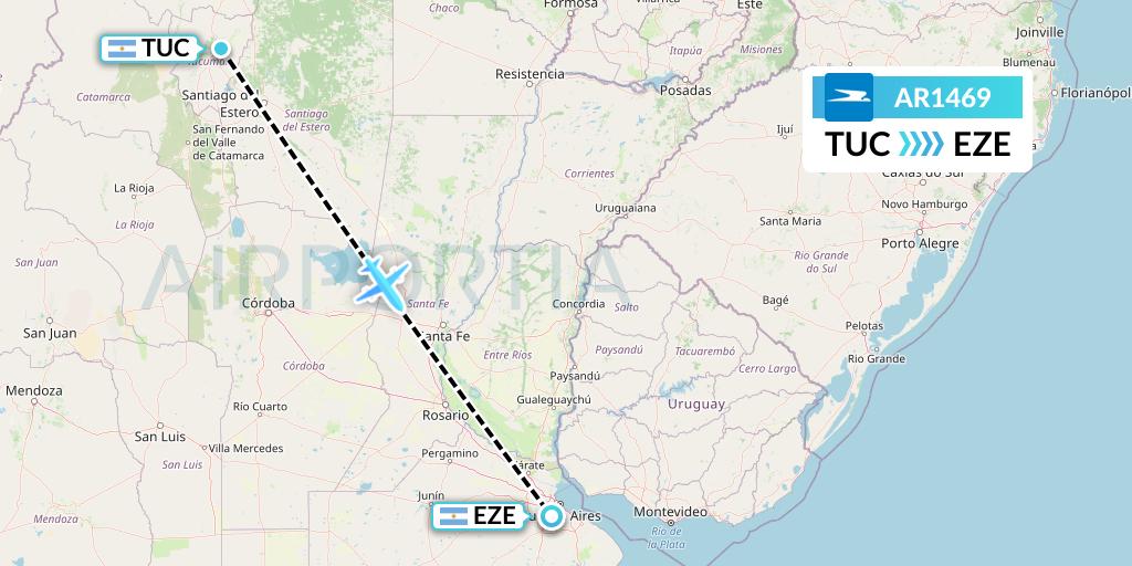 AR1469 Aerolineas Argentinas Flight Map: Tucuman to Buenos Aires