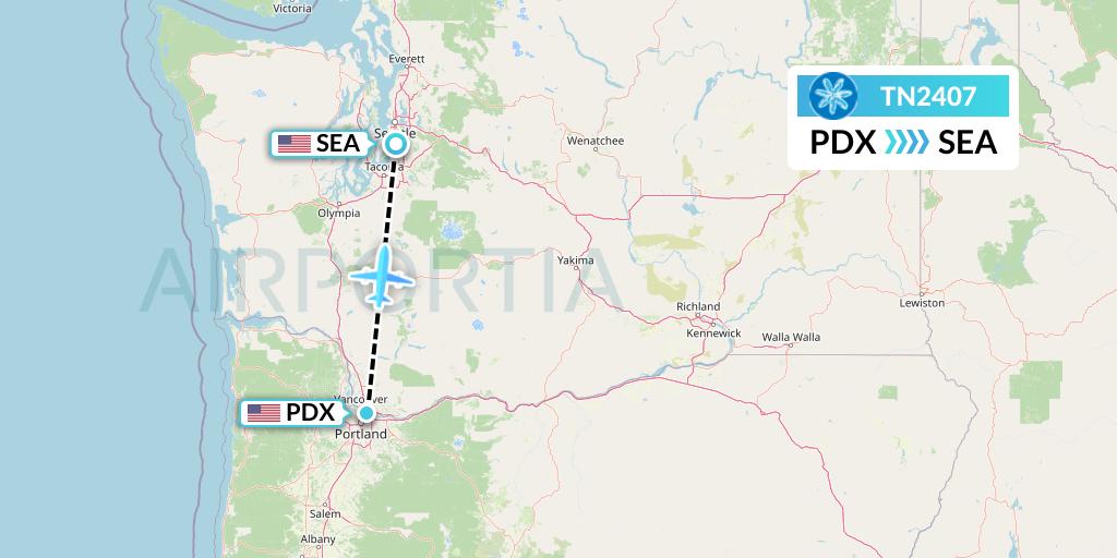 TN2407 Air Tahiti Nui Flight Map: Portland to Seattle