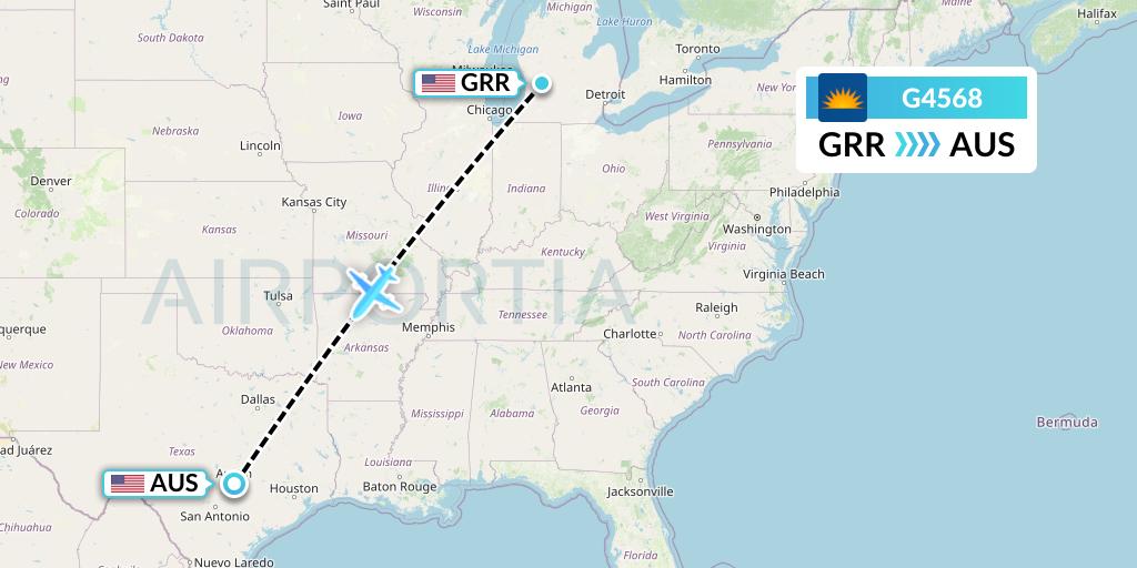 G4568 Allegiant Air Flight Map: Grand Rapids to Austin