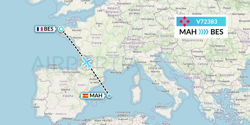 V72383 Volotea Flight Map: Mahon to Brest
