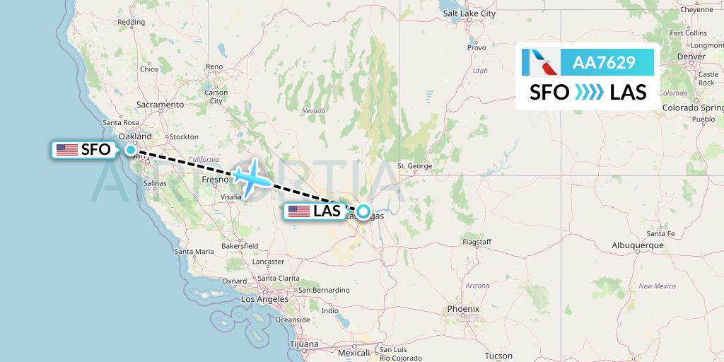 AA7629 American Airlines Flight Map: San Francisco to Las Vegas