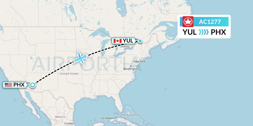 AC1277 Air Canada Flight Map: Montreal to Phoenix