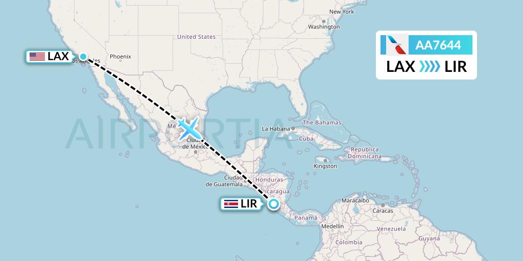 AA7644 American Airlines Flight Map: Los Angeles to Liberia
