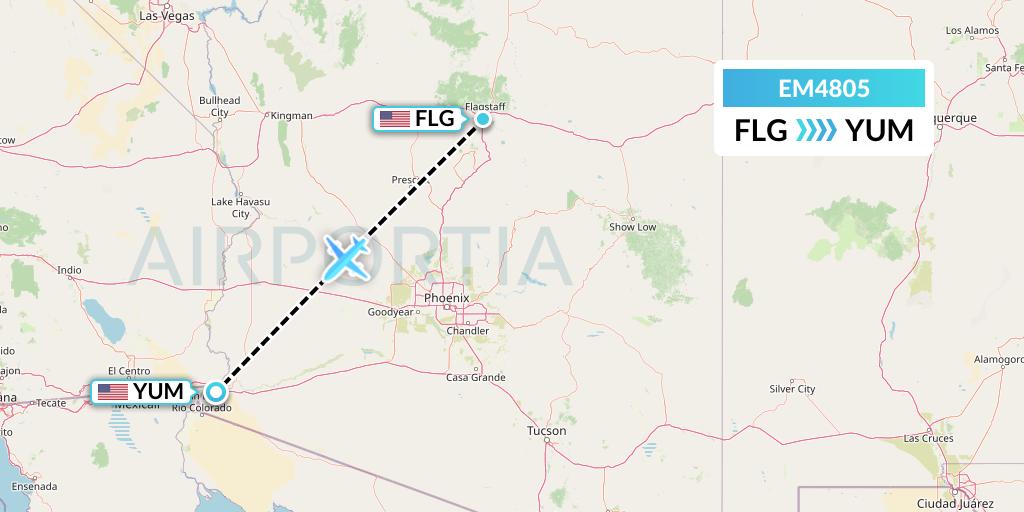 EM4805 Empire Airlines Flight Map: Flagstaff to Yuma