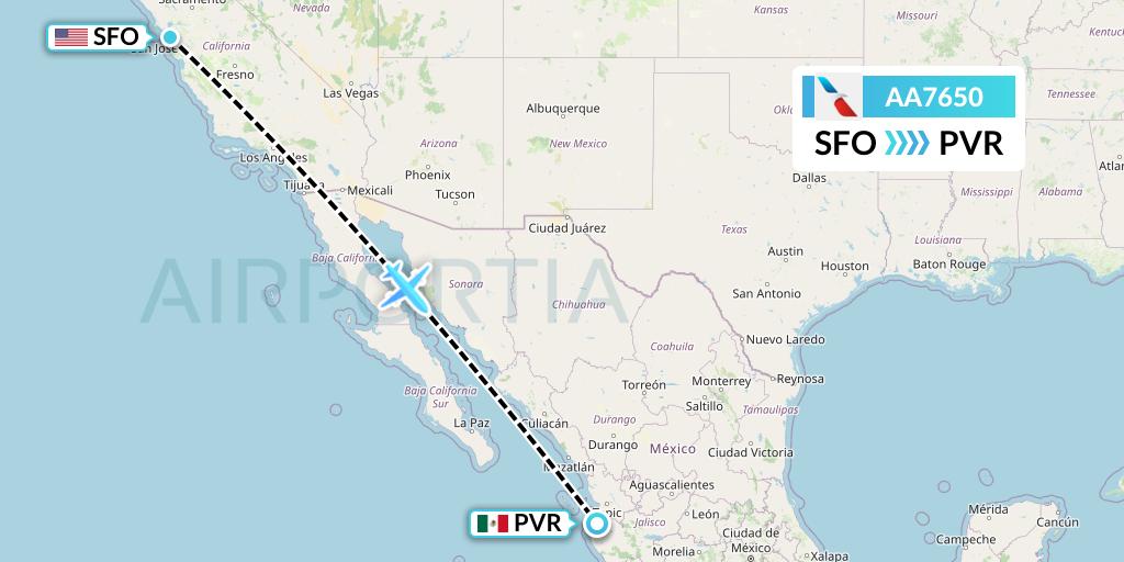 AA7650 American Airlines Flight Map: San Francisco to Puerto Vallarta