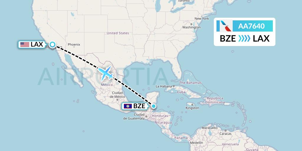 AA7640 American Airlines Flight Map: Belize City to Los Angeles