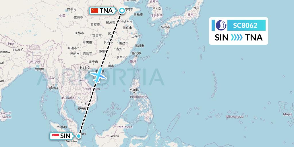 SC8062 Shandong Airlines Flight Map: Singapore to Jinan