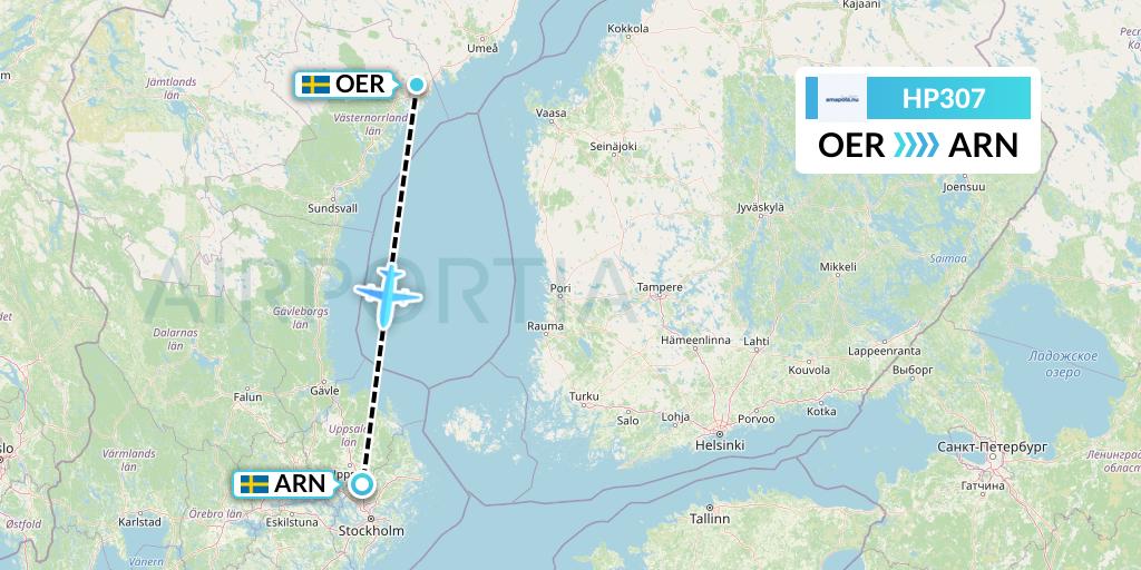 HP307 Amapola Flyg Flight Map: Ornskoldsvik to Stockholm