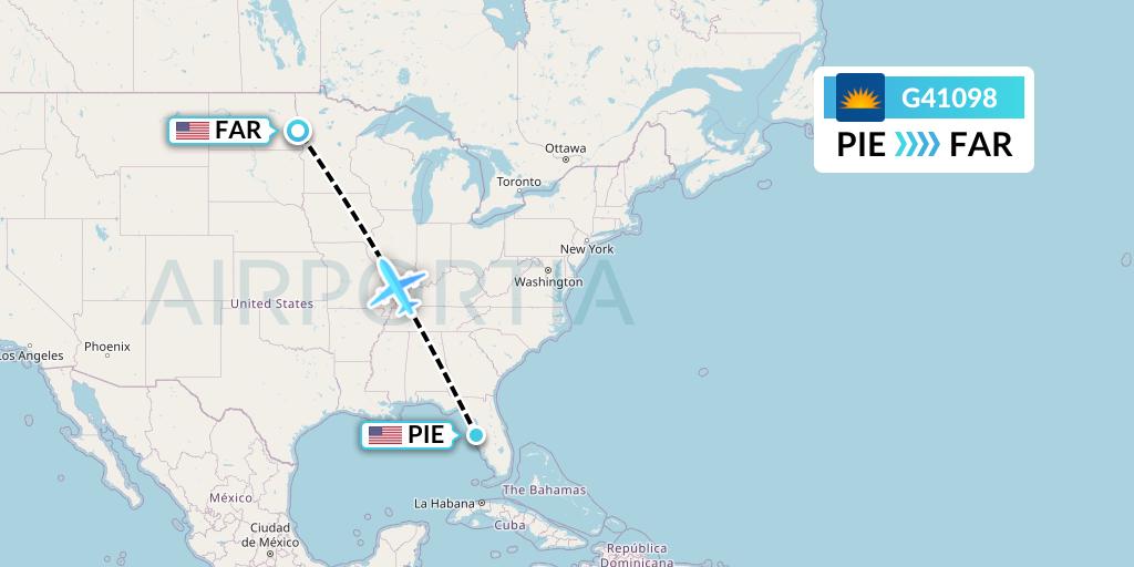 G41098 Allegiant Air Flight Map: St. Petersburg to Fargo