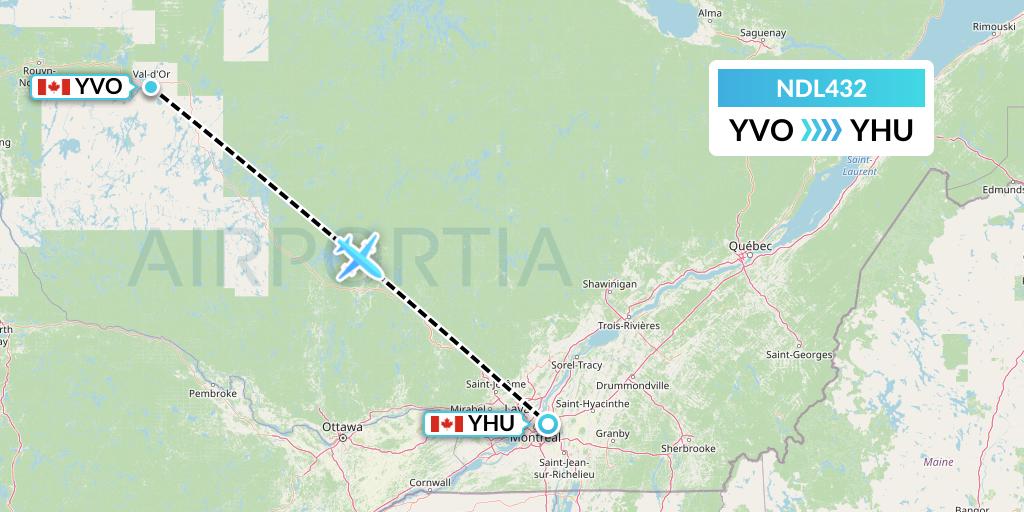 NDL432 Chrono Aviation Flight Map: Val-d'Or to Montreal