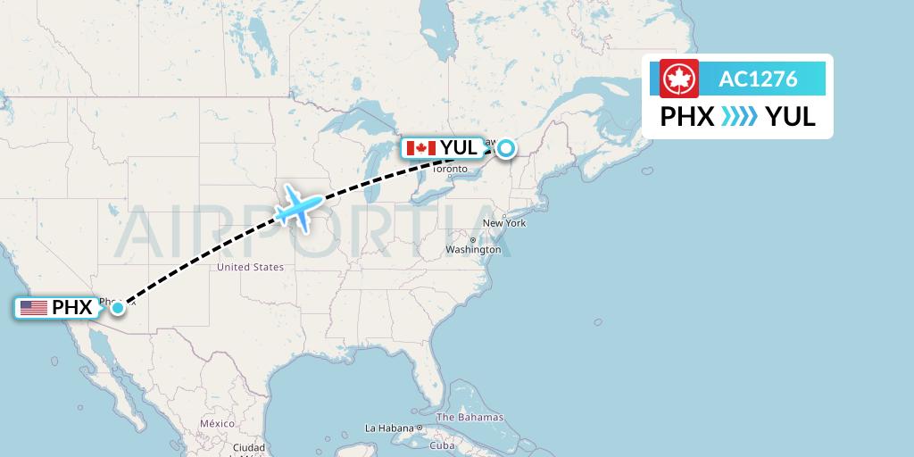 AC1276 Air Canada Flight Map: Phoenix to Montreal