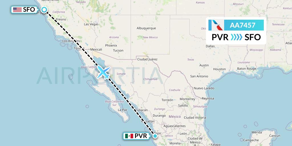AA7457 American Airlines Flight Map: Puerto Vallarta to San Francisco