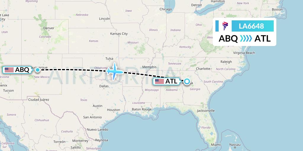 LA6648 LAN Airlines Flight Map: Albuquerque to Atlanta