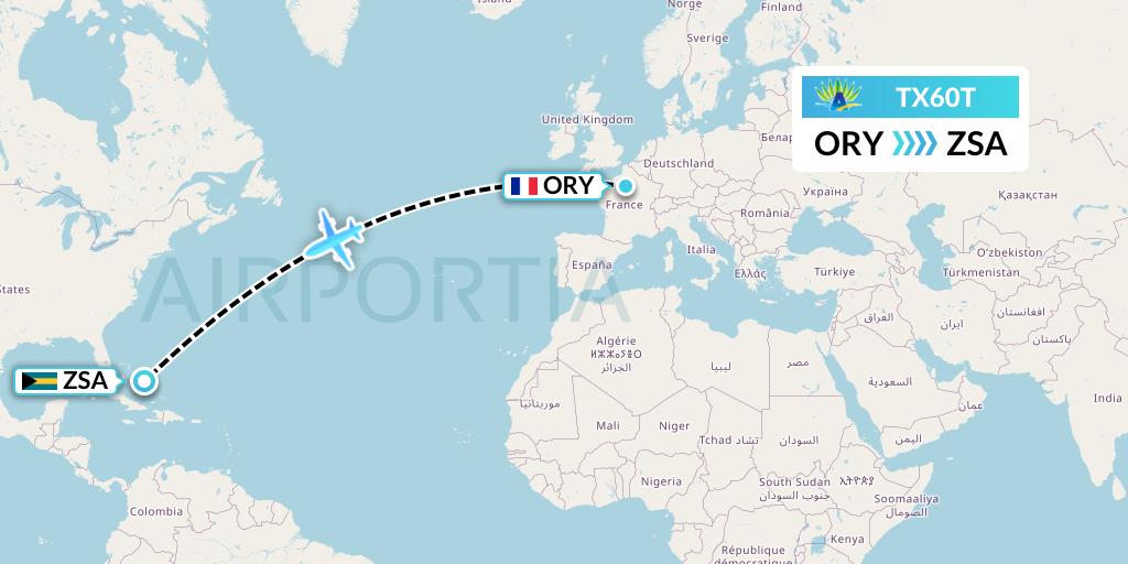 TX60T Air Caraibes Flight Map: Paris to San Salvador