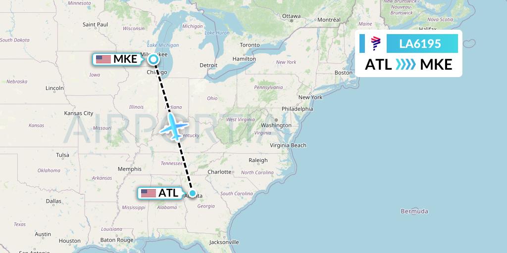 LA6195 LAN Airlines Flight Map: Atlanta to Milwaukee