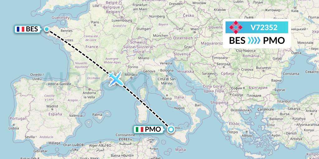 V72352 Volotea Flight Map: Brest to Palermo