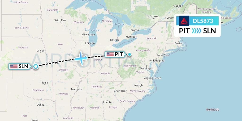 DL5873 Delta Air Lines Flight Map: Pittsburgh to Salina