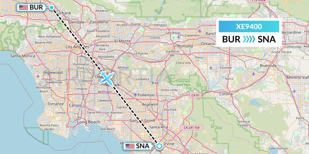 XE9400 Jsx Flight Map: Burbank to Orange County