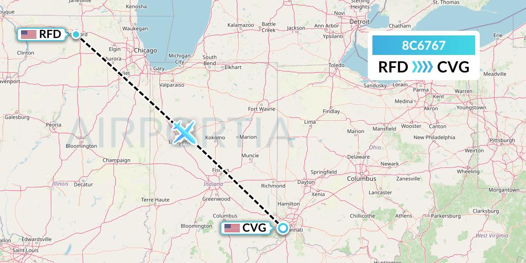 8C6767 Air Transport International Flight Map: Chicago to Cincinnati