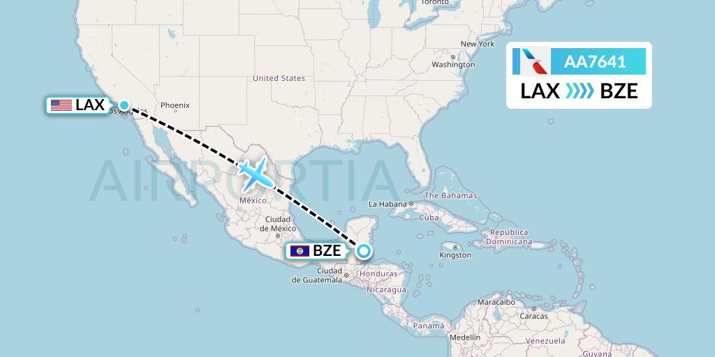 AA7641 American Airlines Flight Map: Los Angeles to Belize City