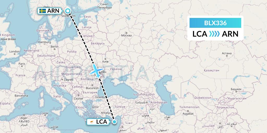 BLX336 TUI fly Nordics Flight Map: Larnaca to Stockholm