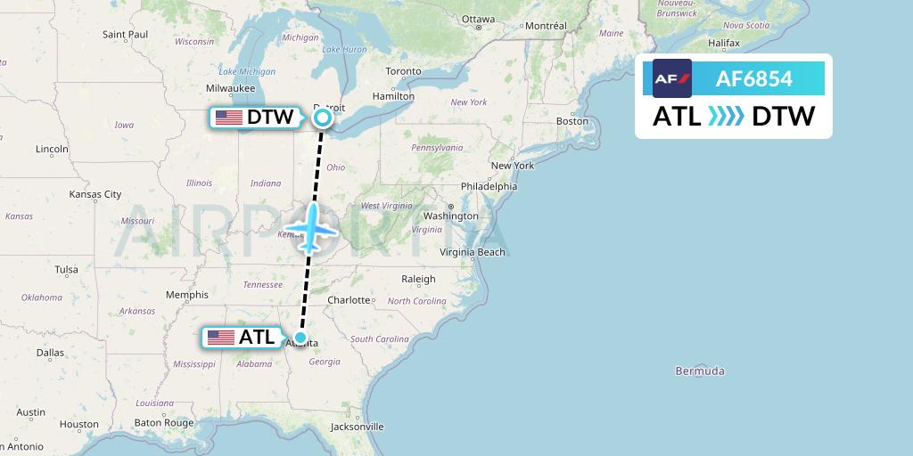 AF6854 Air France Flight Map: Atlanta to Detroit