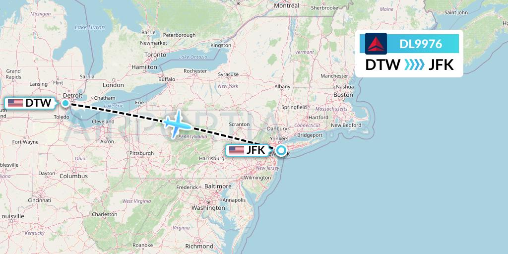 DL9976 Delta Air Lines Flight Map: Detroit to New York