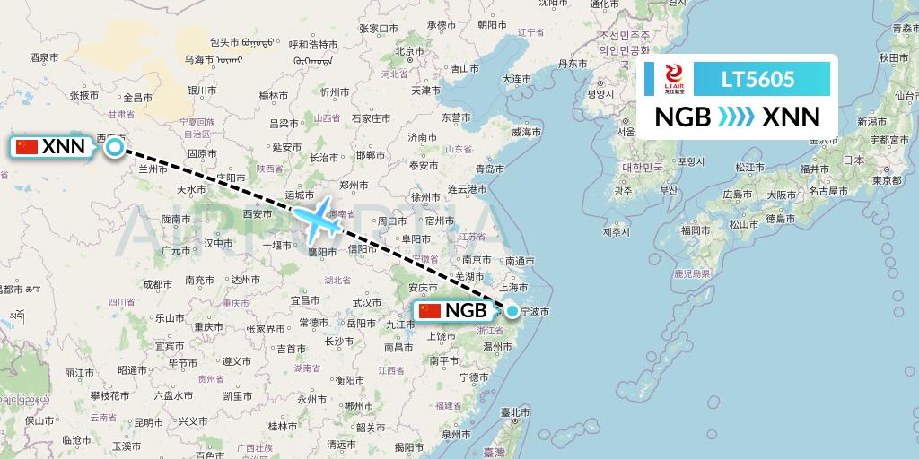LT5605 LongJiang Airlines Flight Map: Ningbo to Xining