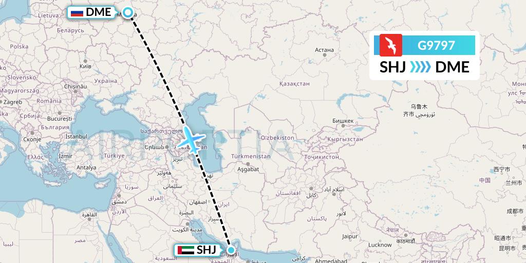 G9797 Air Arabia Flight Map: Sharjah to Moscow