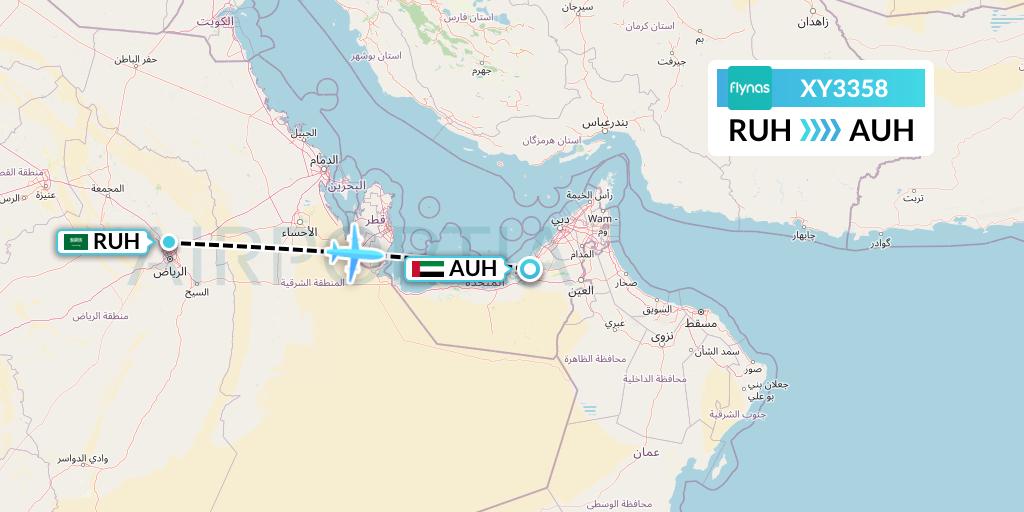 XY3358 Flynas Flight Map: Riyadh to Abu Dhabi